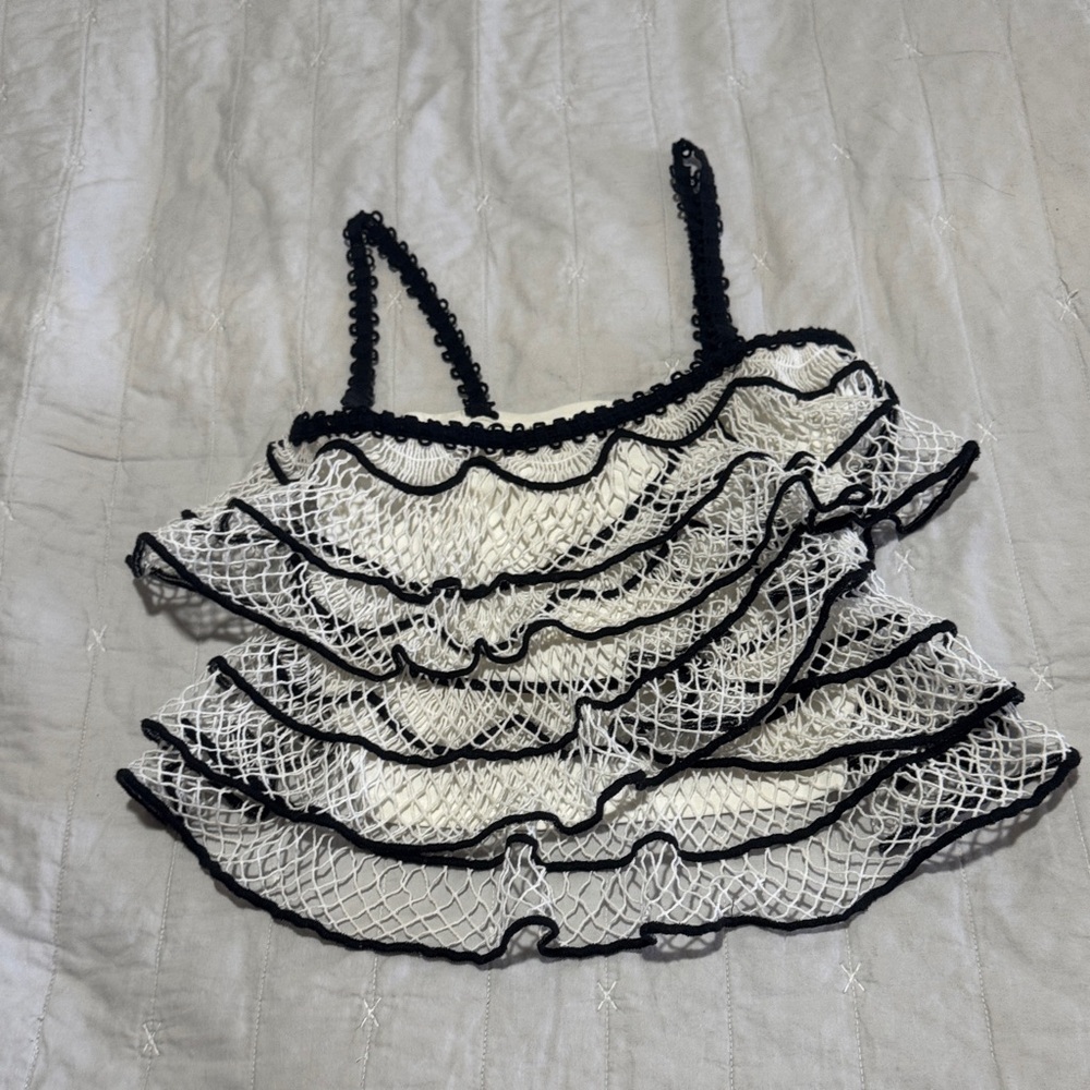Anthropologie Black and White Lace Trim Tank
